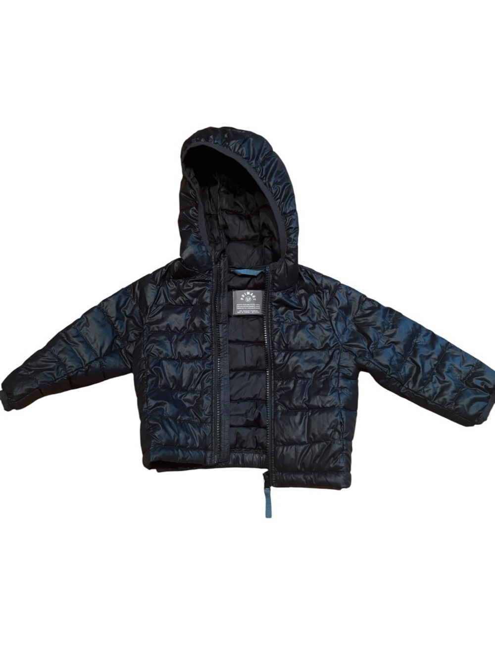 Primary Kids Black Hooded Puffer Jacket 12-18M